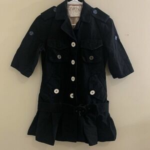 Trovata Birds Of Prey Pea Coat Button Down Belt Blazer Jacket Small 100% Cotton